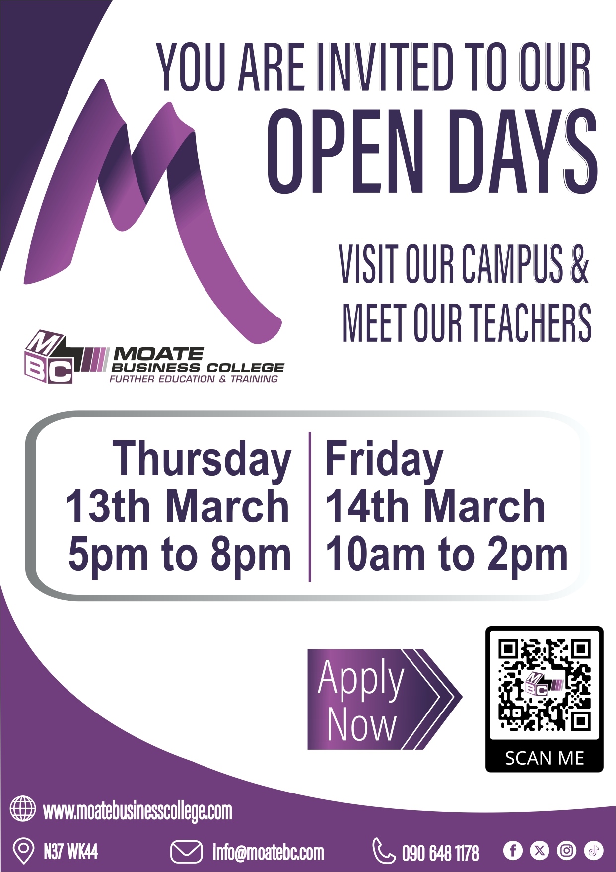 Moate Business College Open Days